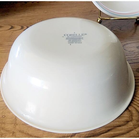 2 Pc Corelle FOREVER YOURS 6 1/4" Cereal Soup Salad Bowls Blue Pink Stripes - Picture 4 of 5